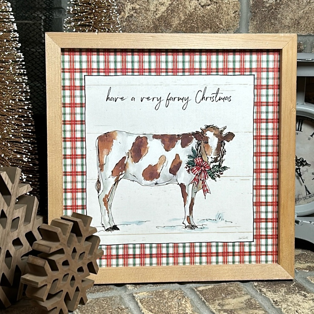 NEW! Christmas Farmhouse Winter Christmas Holiday Rustic Wood Farm Cow Sign
